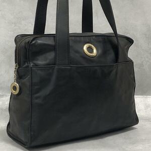 1円【極美品】CELINE セリーヌ サークルロゴ トートバッグ ショルダーバッグ 肩がけ ビジネス 2way ラムレザー 黒 A4対応 ゴールド 金具