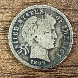 1円～【ONE DIME銀貨】1899年 アメリカ合衆国 S 10セント銀貨 1枚組 総量2.3g 収集家放出品 99