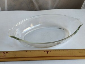 パイレックス グラタン皿 日本製 耐熱ガラス ガラス皿 アンティーク PYREX IWAKI GLASS INDER LIC MADE IN JAPAN 幅約19.3cmくらい？　透明