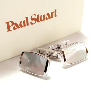 【psc405】新品　Paul Stuart　ポールスチュアート　カフス　カフリンクス　シルバー×パールホワイト　シェル　白蝶貝