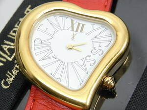 【電池交換済 稼働良好 美品】1円 YSL イブサンローラン ハート 型 腕時計 QZ 純正ベルト GOLD 白文字盤 Yves Saint Laurent イヴサン 時計