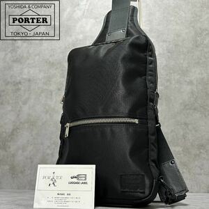 超美品/定価¥35,200●PORTER ポーター LIFT リフト ボディバッグ ワンショルダーバッグ 斜め掛け ナイロン レザー 本革 黒 ビジネス メンズ