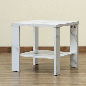 サイドテーブル 棚付 50cm幅 正方形 木製 センターテーブル 木目柄 大理石柄 LDN-01 マーブルホワイト(MWH)