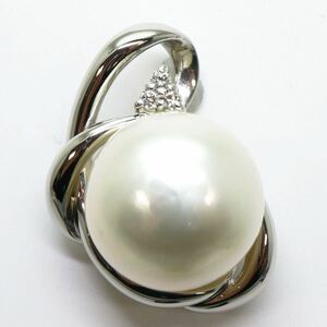大珠!!＊Pt900南洋白蝶真珠/天然ダイヤモンドペンダントトップ＊m 8.9g 0.06ct pearl diamond pendant jewelry EB6/EB6