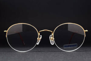 デッドストック CLUB WORKS 25-231 GOLD 45-20 ラウンド ナイロール メガネ サングラス フレーム 彫金模様 日本製 ヴィンテージ 恵那眼鏡