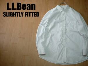 L.L.Beanホワイト白ボタンダウンシャツ16-1/2-33長袖SLIGHTLY FITTED正規エルエルビーンノンアイロンコットンOUTDOORアウトドア