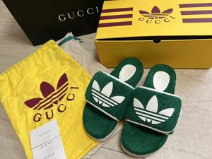 新品未使用adidas x Gucci コラボ GG プラットフォームサンダル　メンズサイズ7 26cm〜27cm グリーン　GUCCI 定価9万　軽量 本物