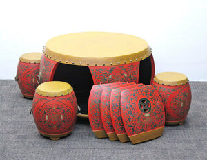 ◎中国家具 金龍 Jinlong Furniture 太鼓形 テーブル セット / スツール4脚 / センターテーブル 家具