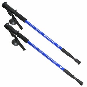 2本セット トレッキングポール ブルー/青 ウォーキングポール 登山 雪山 杖 トレッキングステッキ 棒 補助 軽量 アルミ製
