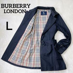 1円 極美品 BURBERRY LONDON バーバリーロンドン トレンチコート スプリングコート メンズ ノバチェック ブラック L 春夏