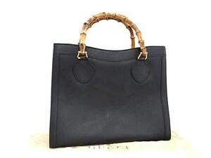 1円 ■美品■ GUCCI グッチ 002 0260 2615 バンブー レザー ハンドバッグ トート レディース ブラック系 FB0730