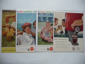 ◆◆コカコーラ　１９５０年代後半からＵＳＡ広告４枚◇　ＵＳＡ雑誌切り抜き広告　