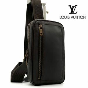 1円■美品■ LOUIS VUITTON ルイヴィトン メンズ ユタ スィウ ボディバッグ ショルダーバッグ 斜めがけ M92535 レザー ブラウン 焦げ茶