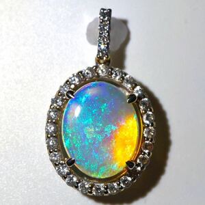 ＊K18WG天然オパール/天然ダイヤモンドペンダントトップ＊a 約1.8g opal diamond necklace pendant jewelry 遊色効果 750 DH0/DH0