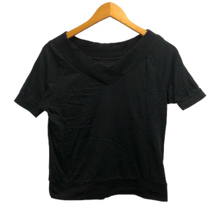 マウジー moussy Tシャツ カットソー Vネック コットン混 無地 半袖 2 黒 ブラック レディース