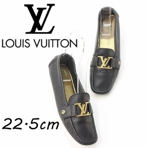 ◆LOUIS VUITTON ルイ ヴィトン モンテカルロ LV ロゴ金具 レザー ドライビング シューズ モカシン 黒 ブラック 35