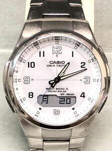 CASIO カシオ ウェーブセプター WVA-M600 腕時計 ステンレススチール ソーラー電波 ホワイト文字盤 メンズ 中古 稼動品