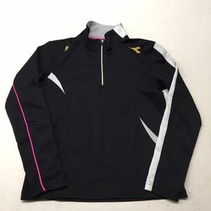 送料無料★DIADORA ディアドラ★ハーフジップ 長袖シャツ トップス★レディースSサイズ★黒ピンク スポーツウェアオレンジ#20909sj44