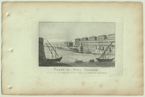 1865年 ローマとその周辺の主な景観 銅版画 リーパ・グランデの船着き場 Porto di Ripa Grande