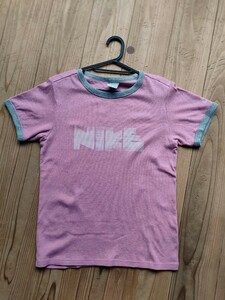 【送料★185円】NIKE Tシャツ　ゴツナイキ　　復刻　染み込みプリント リンガーT ピンク メンズ Sサイズ 古着 半袖 