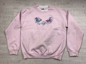 PFI アメカジ オールド カントリー ファンシー 90s 古着 ラインストーン&刺繍 レイヤード風 スウェット トレーナー レディース M ピンク