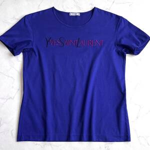 YSL Yves Saint Laurent brand logo T-shirt tops archive vintage ブランドロゴ刺繍 Tシャツ 半袖 トップス レディース 青色ブルー