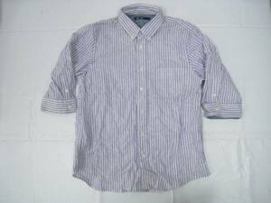 G-MADE ガイジンメイド ストライプ柄 五分袖シャツ 紫×白 麻 綿
