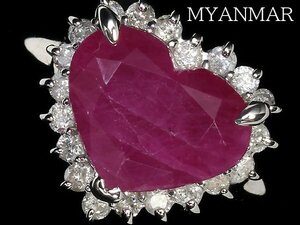 OO10957SS【1円～】新品【RK宝石】≪RUBY≫ ビルマ産 天然ルビー ハートシェイプ 特大3.00ct!! 極上ダイヤモンド Pt900 高級リング ダイヤ