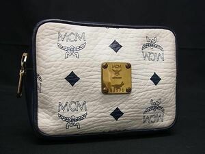 1円 MCM エムシーエム モノグラム ヴィセトス柄 レザー マルチケース 化粧ポーチ 小物入れ レディース アイボリー系 BG7919