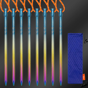 【打ち込みやすい高硬度】 ペグ 8本 16.5cm チタン製 テールフラット 超軽量 耐腐食 収納袋付属 キャンプ アウトドア マルチカラー