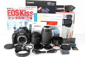 ◆初心者入門＆付属品多数◆ Canon キャノン EOS Kiss N 超望遠Ｗズームレンズセット