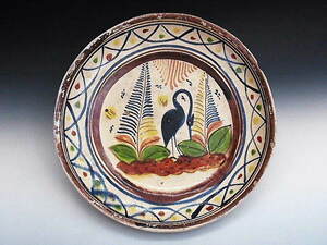 古民芸 ◆ メキシコ トナラ焼 青鷺 絵皿　