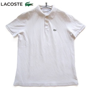 高級!!ラコステ LACOSTE*ワニロゴワッペン付き 半袖コットン鹿の子ポロシャツ 5 実寸L 白 ホワイト