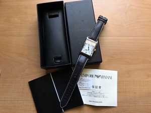 美品程度 付属品付 EMPORIO ARMANI エンポリオアルマーニ スモセコ シルバーカラー 純正革ベルト AR-0129 クオーツ メンズ 腕時計