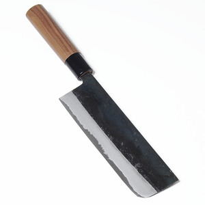 [新品 土佐打刃物] 菜切り包丁 黒打ち仕上げ 両刃 刃渡り16.5cm 白鋼
