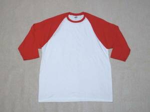 未使用 anvil アンビル ラグラン 7分袖 Tシャツ Tee 無地 ベースボールシャツ コットン100％ 白×赤 XL