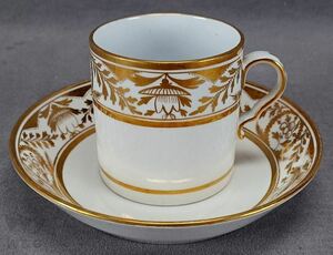 スポードパターン471 ゴールドフローラルメダリオンバンド コーヒー缶＆ソーサー C. 1800-1815 A
