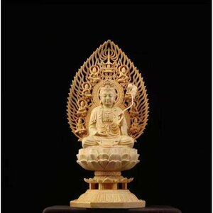 高品質★総檜材 仏教工芸品 木彫仏教 檜木 精密彫刻 仏師で仕上げ品 大勢至菩薩像 高約28cm