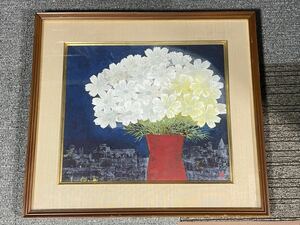 【真作】今井珠泉　日本画　《窓辺の花》