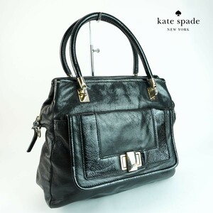 kate spade new york ケイト・スペード ニューヨーク ハンドバッグ ショルダー付き シルバー金具 レザー 黒 ブラック@HG12
