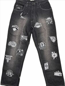32 美品 NBA Black Jeans denim エンブレム ジーンズ デニムパンツ slam dunk ワッペン logo スラムダンク air jodan lebron vintage nike
