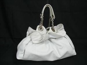 1円 ■美品■ ChristianDior クリスチャンディオール レザー チェーン ハンドバッグ トートバッグ レディース ホワイト系 CD1376