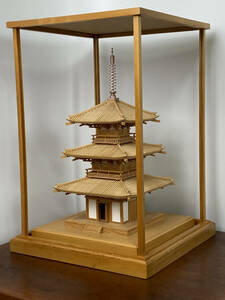 木製建築模型　法起寺　三重の塔　組立品　ジャンク　現状お渡し品