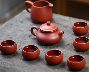高級茶器 紫砂壺　中国茶器　6客セット 箱付き　中国陶器 湯飲み