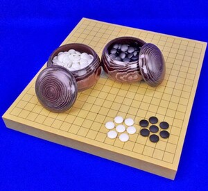 囲碁セット　ヒバ1寸5分卓上碁盤セット(蛤碁石25号・栗碁笥大)【囲碁将棋専門店の将碁屋】