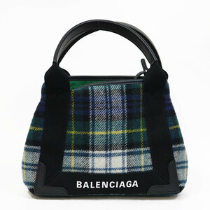 BALENCIAGA バレンシアガ ハンドバッグ ネイビーカバ チェック柄 スモール グリーン 中古