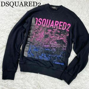 良品 春夏 ディースクエアード スウェット ロゴトレーナー 長袖 ロゴ グラフィック ブラック 黒 DSQUARED2 定番柄 イタリア オシャレ