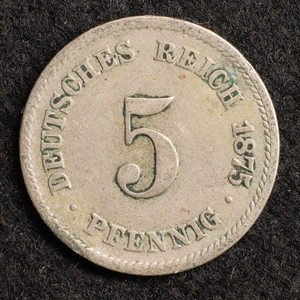 ドイツ帝国 5ペニヒ白銅貨（1875）[E510]コイン　
