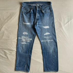 60s Levi’s 501 BIGE ダブルネーム W34 デニムパンツ Vステッチ 釦裏J 足長R イエローステッチ 赤耳 ヴィンテージ USA製 BIG E 50s 70s