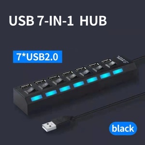 USBハブ 7ポート 480MBps伝送 LEDライト搭載 USB2.0 高速データ転送 独立・個別スイッチ付 セルフパワー式 バスパワー n
